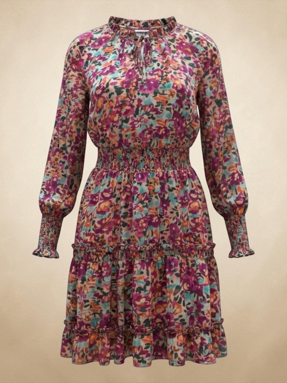 Smocked Waist Floral Mini Dress in Multi Pink - Picture 4 of 9